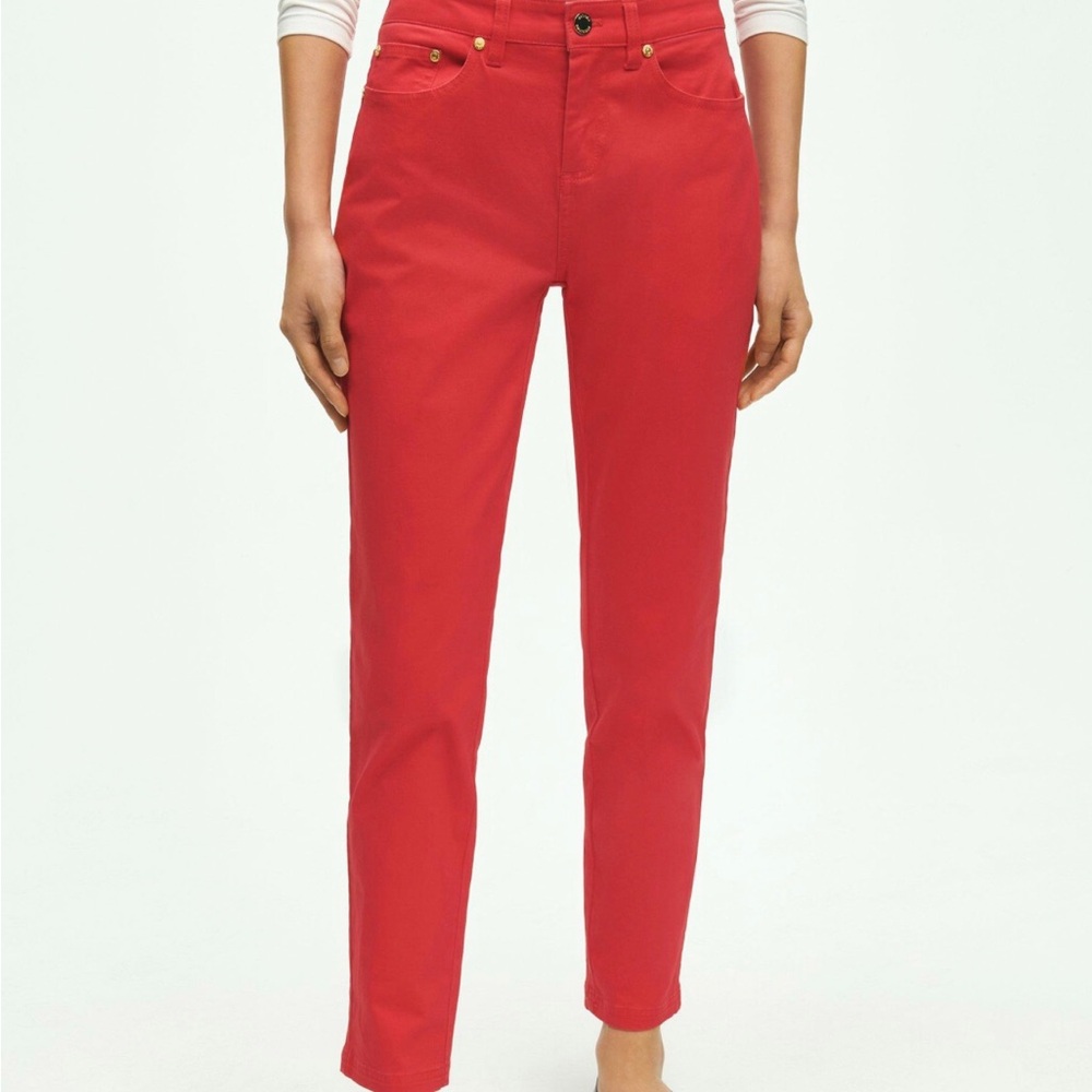 Brooks Brothers Stretch Cotton Five-Pocket Pants- Red